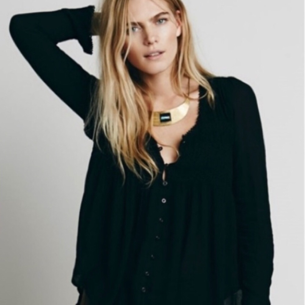 Free People Blue Bird Smocked Top